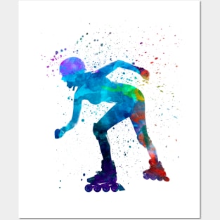 Woman in roller skates in watercolor Posters and Art